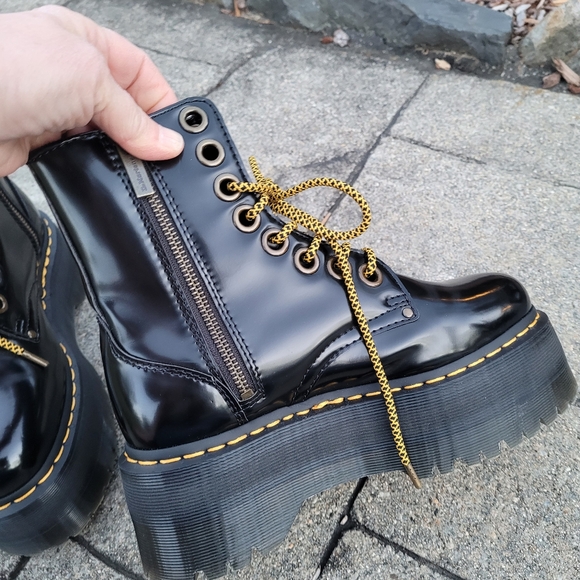 Dr. Martens Black Combat Boots with Yellow Laces - Picture 10 of 15